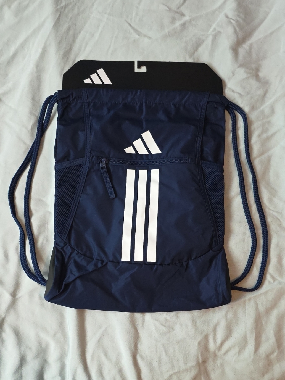 Adidas Navy and White Cinch Sack with Front Zip NWT